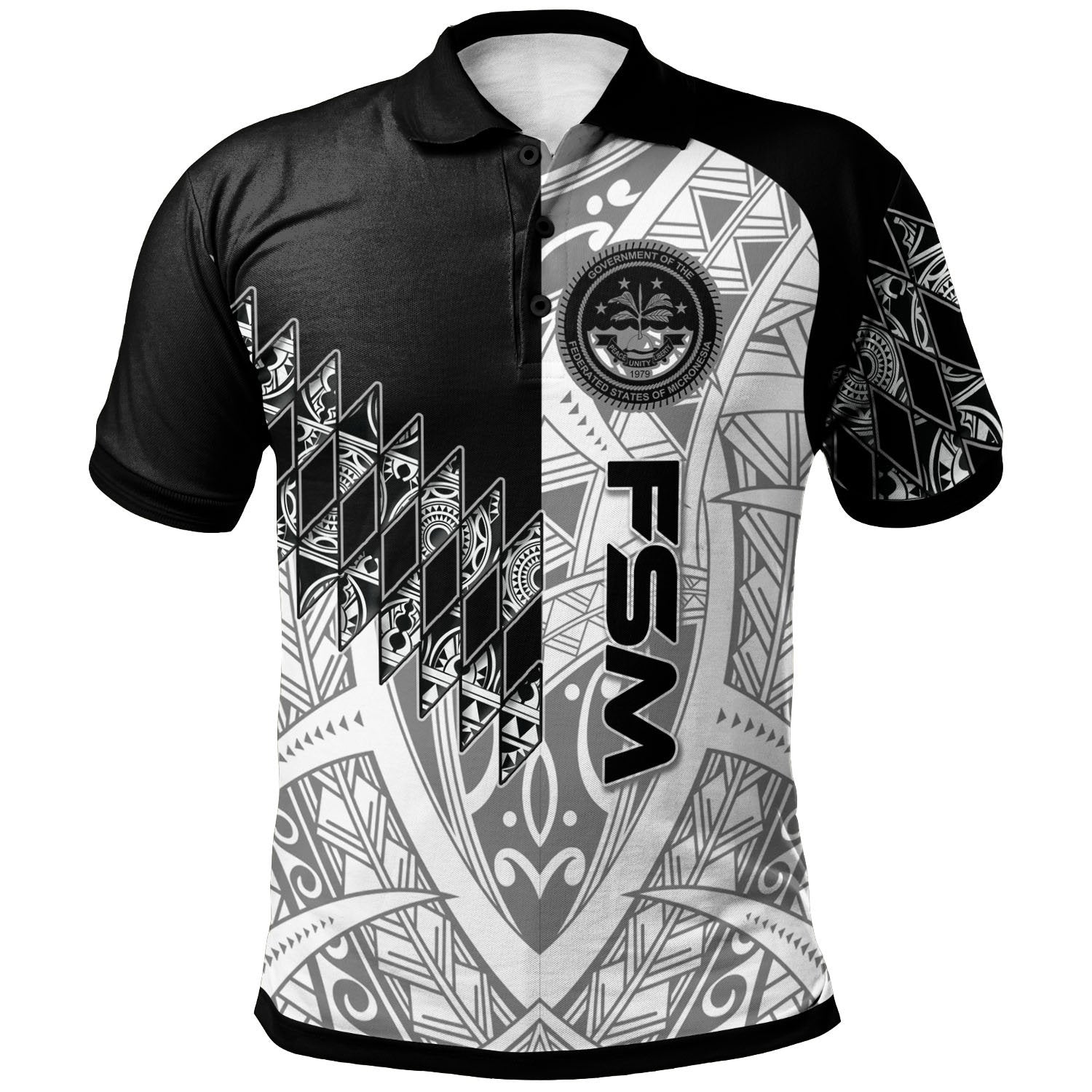 Federated States of Micronesia Polo Shirt Symmetry Style Unisex Black - Polynesian Pride