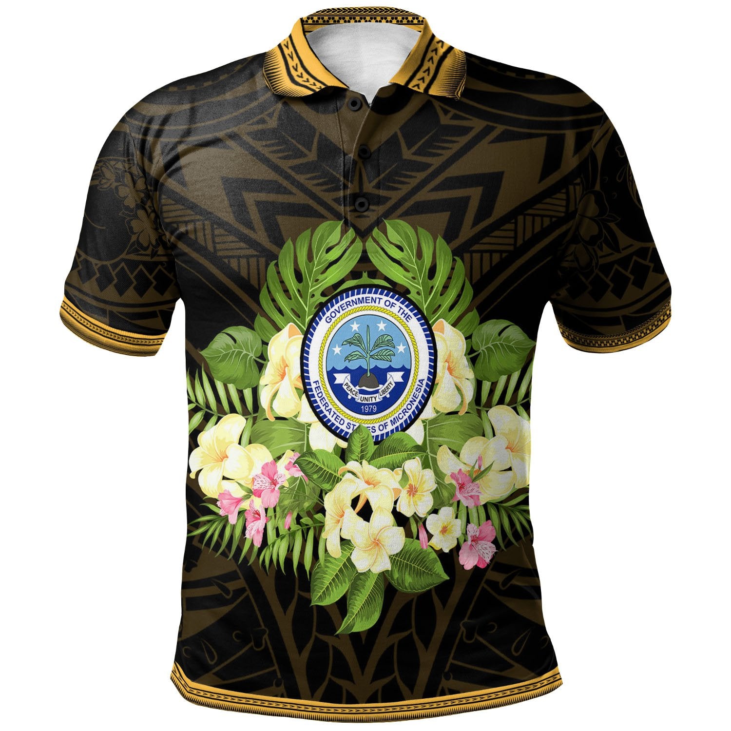 Federated States of Micronesia Polo Shirt Polynesian Gold Patterns Collection Unisex Black - Polynesian Pride