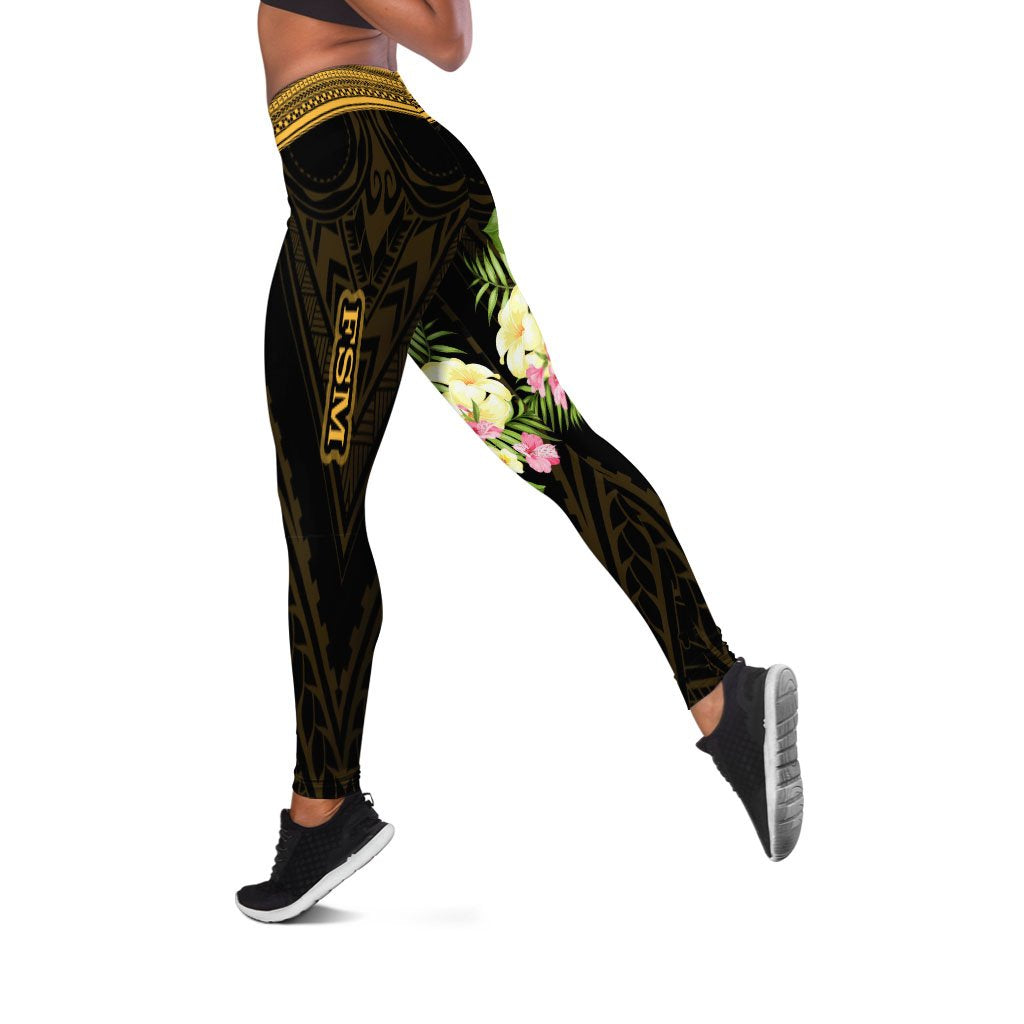 Federated States of Micronesia Leggings - Polynesian Gold Patterns Collection Black - Polynesian Pride