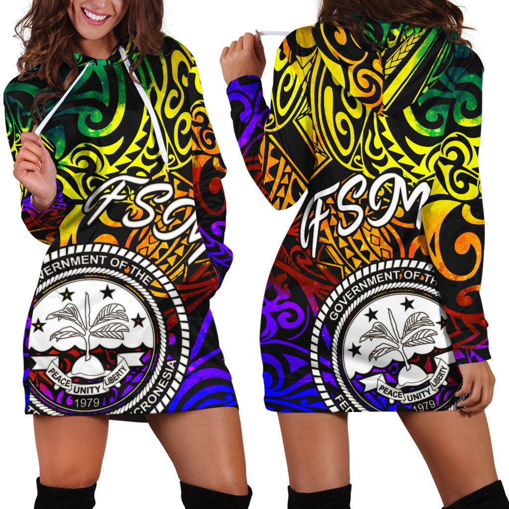 Federated States of Micronesia Women Hoodie Dress - Rainbow Polynesian Pattern Rainbow - Polynesian Pride