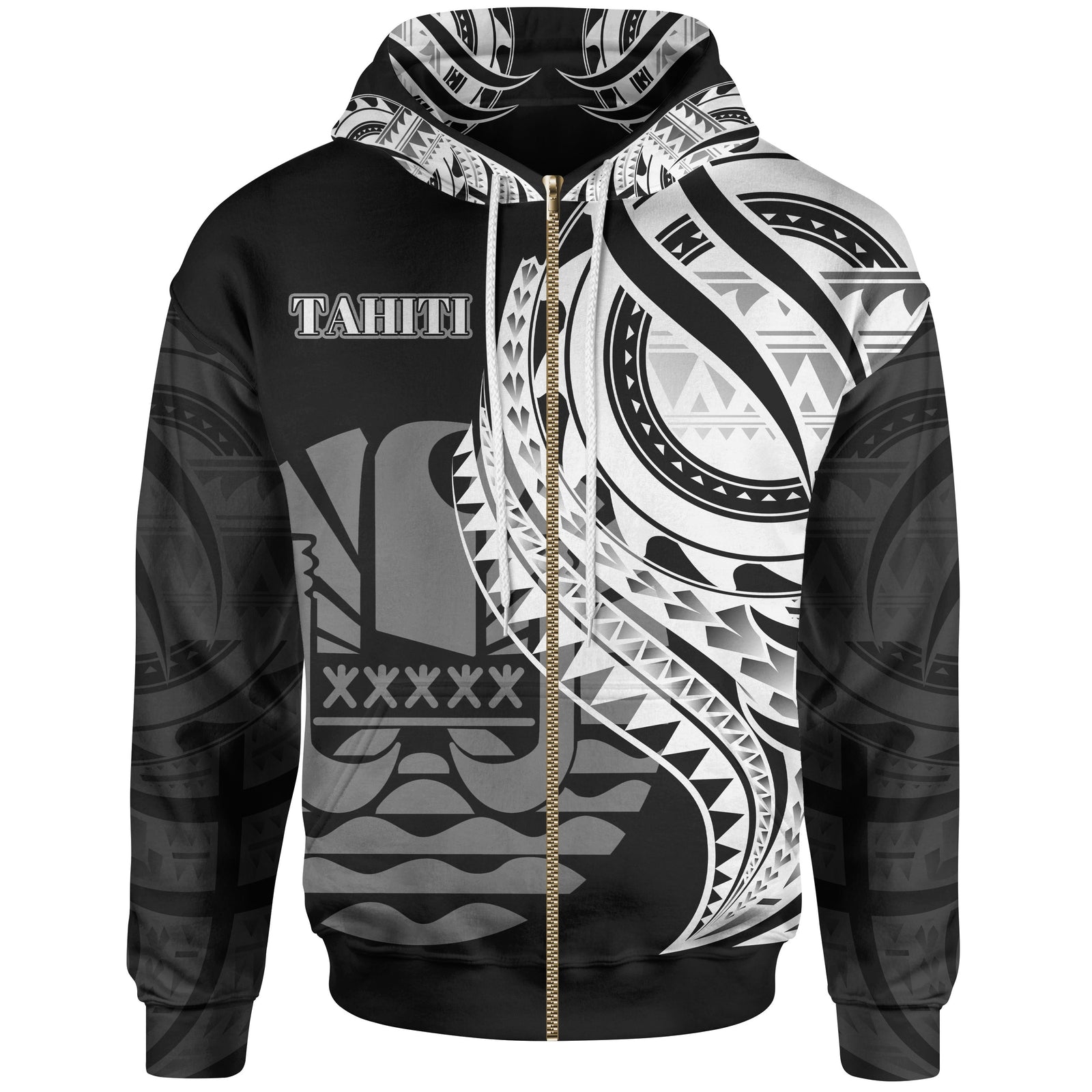 Tahiti Zip Hoodie Polynesian Patterns Best Tahiti Ever Unisex Black - Polynesian Pride