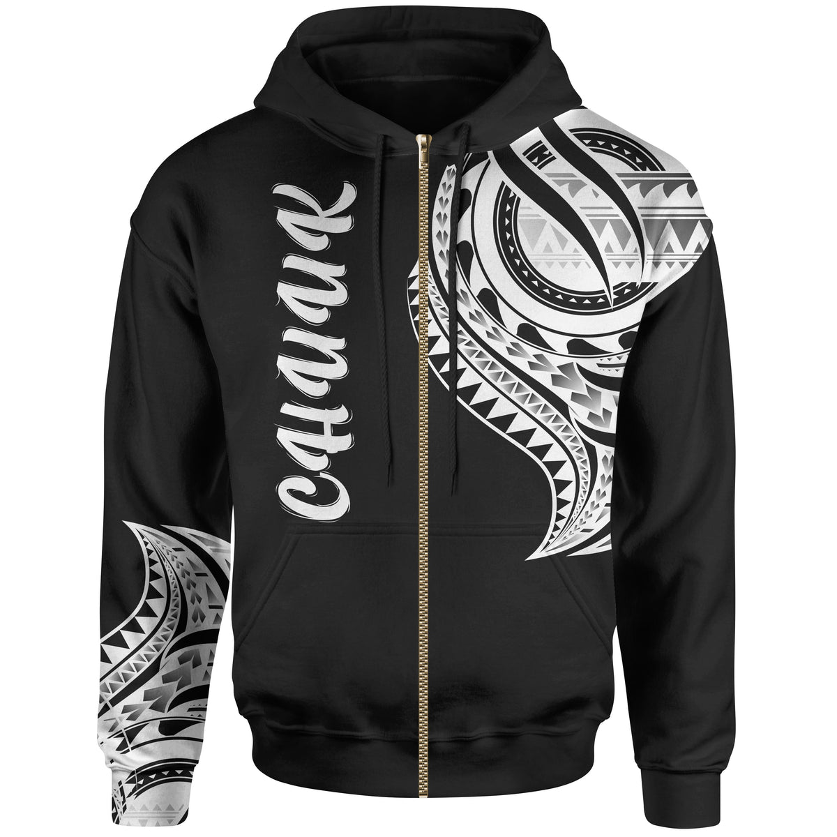 Chuuk State Zip Hoodie Chuuk State Tatau White Patterns Unisex Black - Polynesian Pride