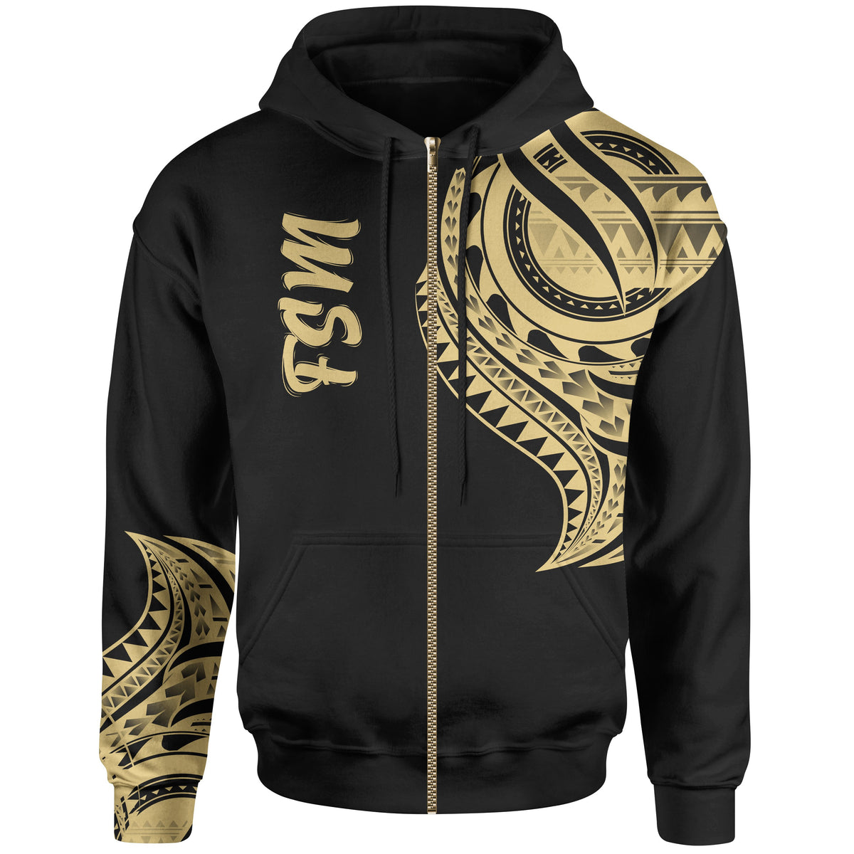 Federated States of Micronesia Zip Hoodie Federated States of Micronesia Tatau Gold Patterns Unisex Black - Polynesian Pride