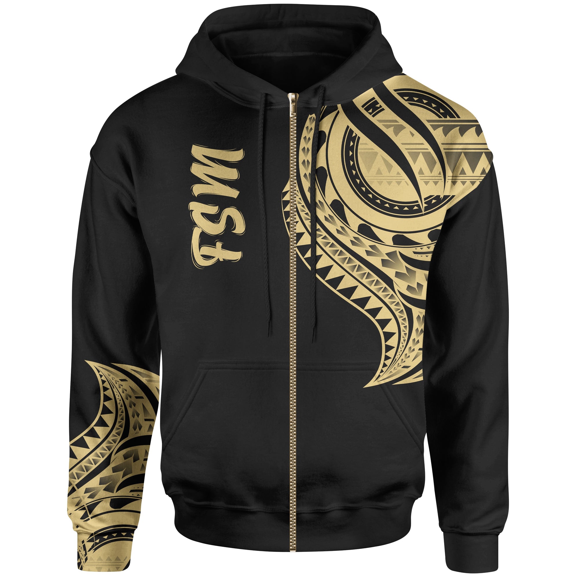 Federated States of Micronesia Zip Hoodie Federated States of Micronesia Tatau Gold Patterns Unisex Black - Polynesian Pride
