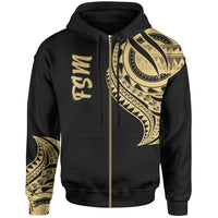Federated States of Micronesia Zip Hoodie Federated States of Micronesia Tatau Gold Patterns Unisex Black - Polynesian Pride