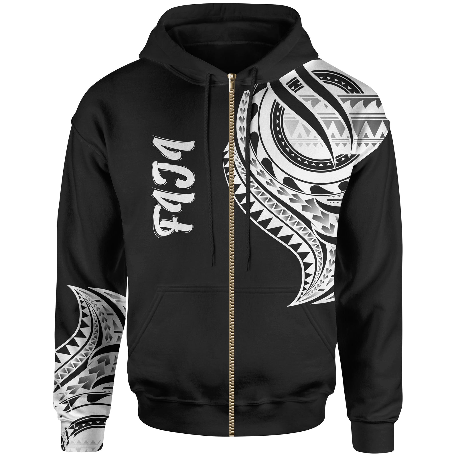 Fiji Zip Hoodie Fiji Tatau Patterns Unisex Black - Polynesian Pride