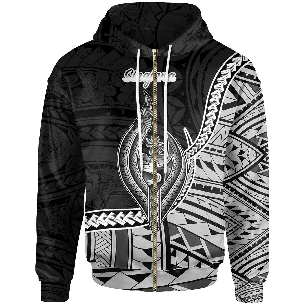 Guam Zip Hoodie Sinajana Seal of Guam Polynesian Patterns Unisex Black - Polynesian Pride