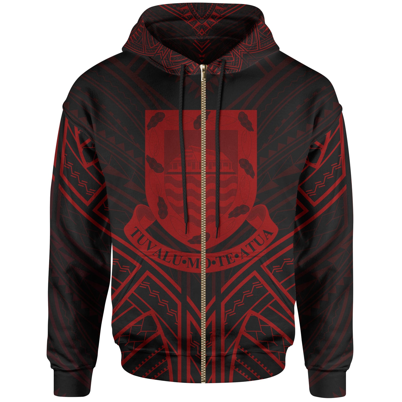 Tuvalu Zip Hoodie Tuvalu Seal Red Tribal Patterns Unisex White - Polynesian Pride