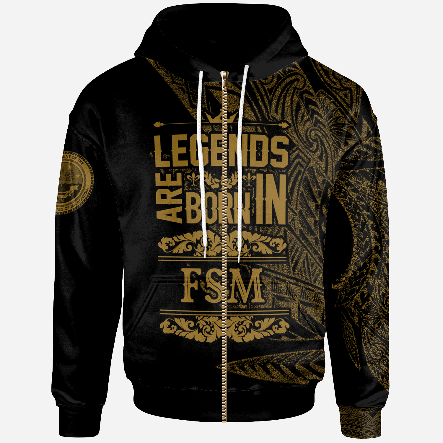 Federated States of Micronesia Zip Hoodie Legends Are Born In Gold Color Unisex Gold - Polynesian Pride