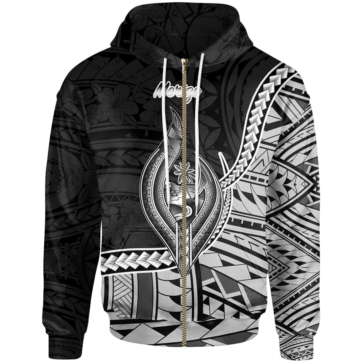 Guam Zip Hoodie Merizo Seal of Guam Polynesian Patterns Unisex Black - Polynesian Pride