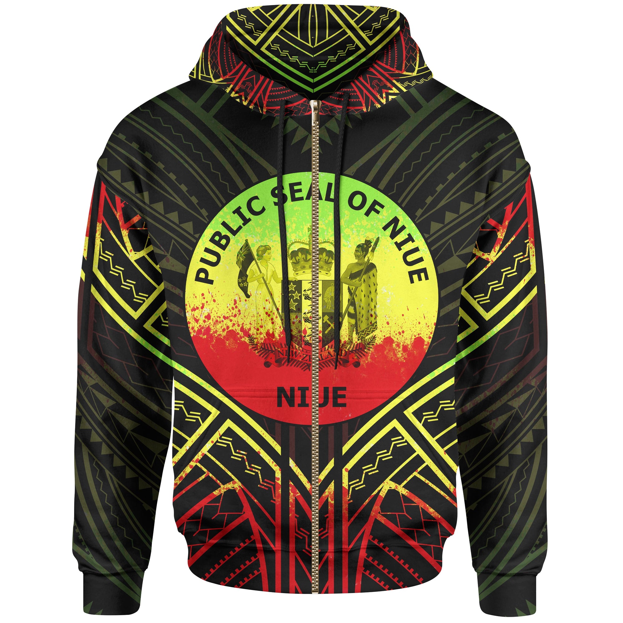 Niue Zip Hoodie Niue Seal Reggae Tribal Patterns Unisex White - Polynesian Pride