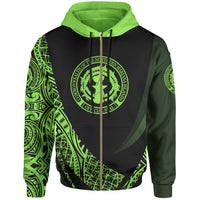 Northern Mariana Islands Zip Hoodie Green Polynesian Patterns Sport Style Unisex Black - Polynesian Pride