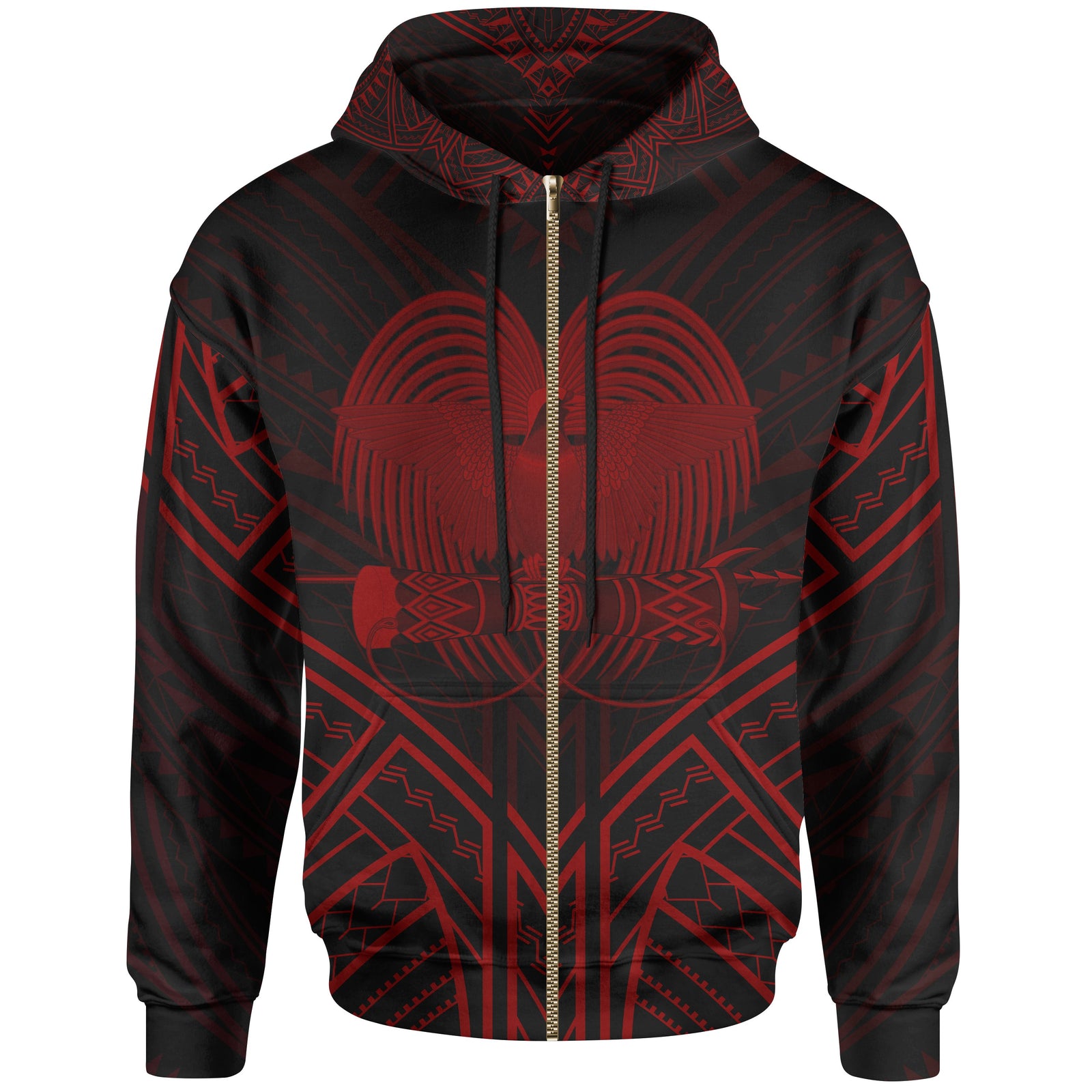 Papua New Guinea Zip Hoodie Papua New Guinea Seal Red Tribal Patterns Unisex White - Polynesian Pride