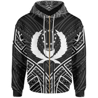Pohnpei State Zip Hoodie Pohnpei State Seal Black Tribal Patterns Unisex Black - Polynesian Pride
