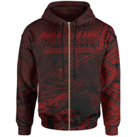 American Samoa Zip Hoodie Nuuuli Polynesian Red Patterns Unisex Black - Polynesian Pride