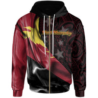 Papua New Guinea Zip Hoodie Port Moresby PNG Flag of Silk Style Unisex Black - Polynesian Pride