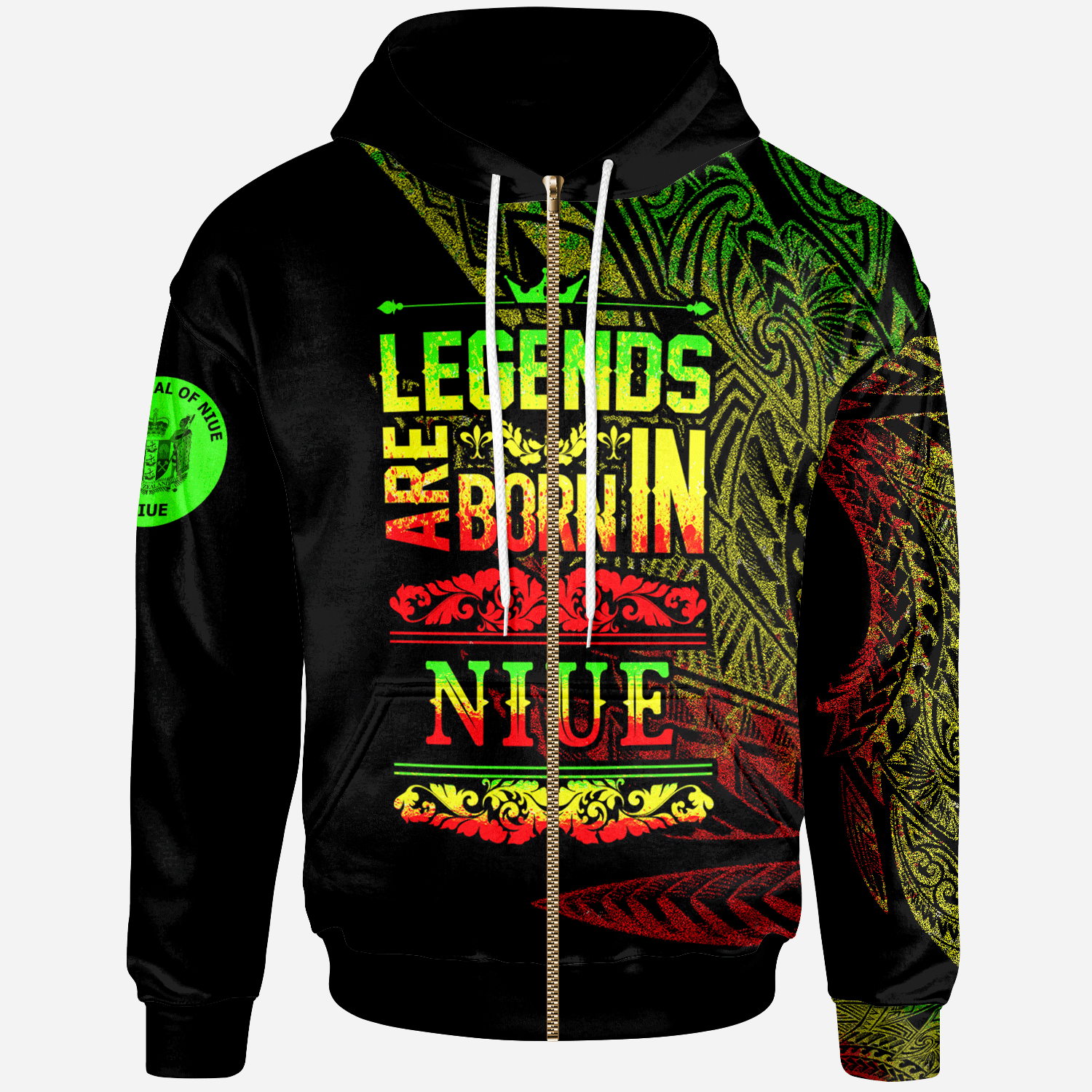 Niue Zip Hoodie Legends Are Born In Reggae Color Unisex Black - Polynesian Pride