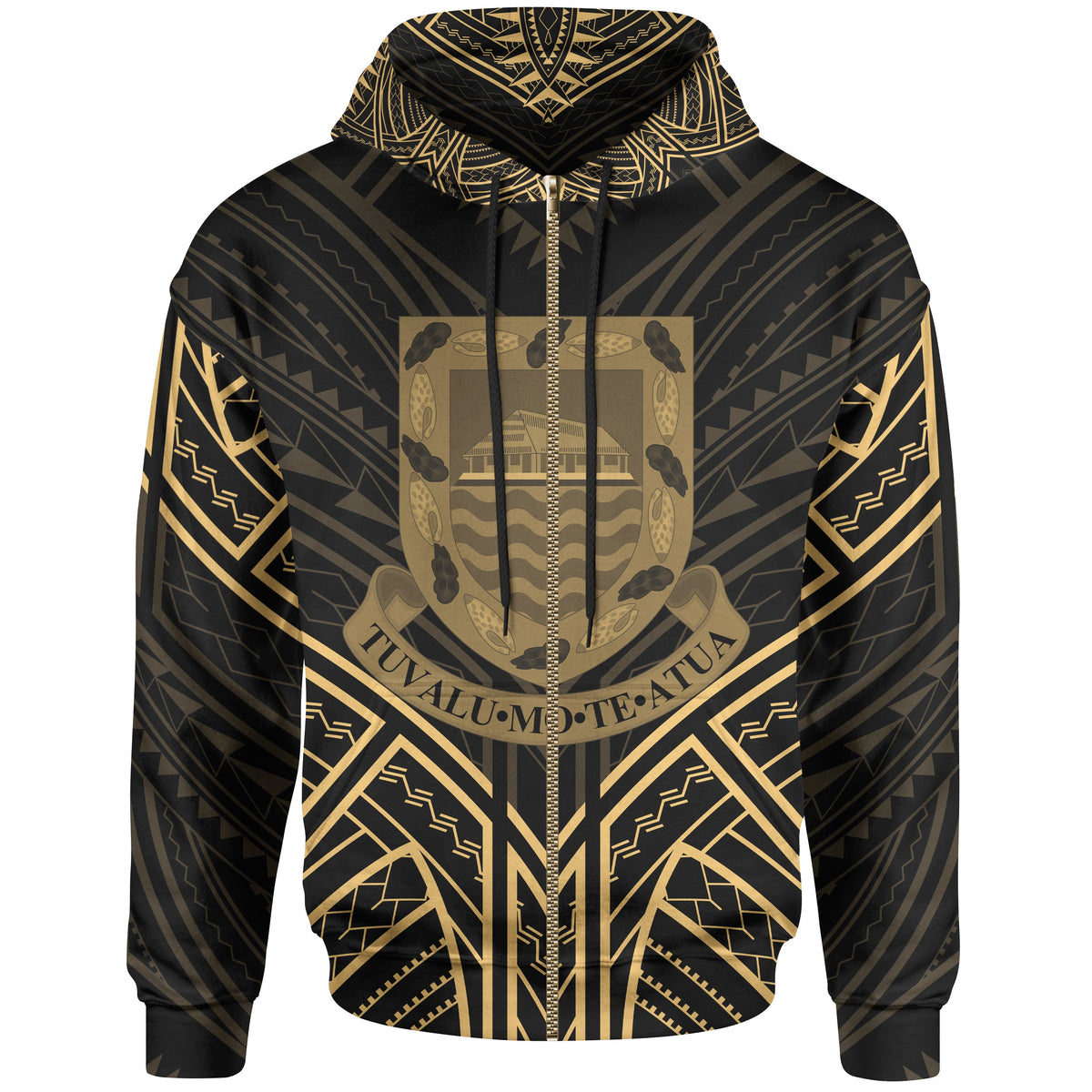 Tuvalu Zip Hoodie Tuvalu Seal Gold Tribal Patterns Unisex White - Polynesian Pride