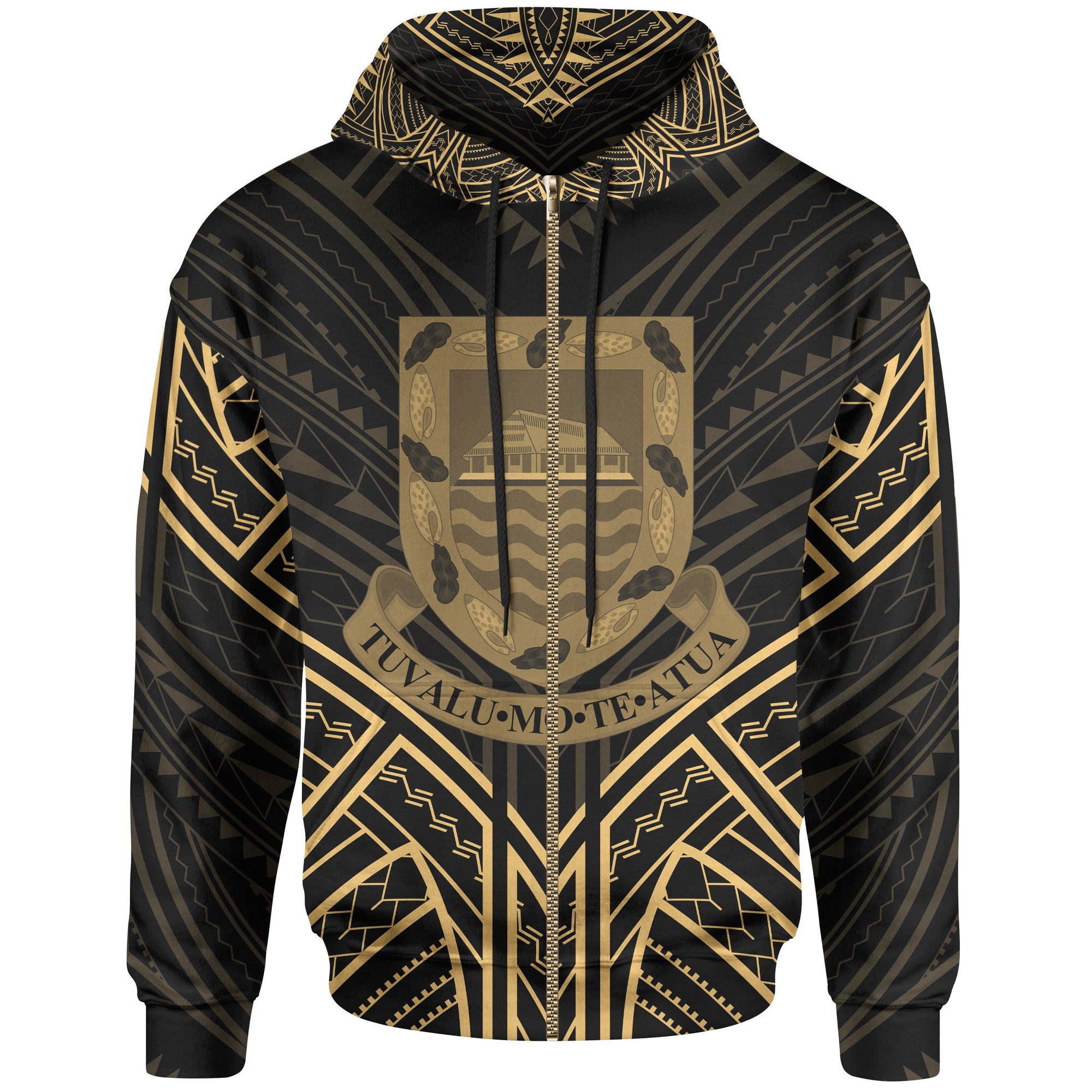 Tuvalu Zip Hoodie Tuvalu Seal Gold Tribal Patterns Unisex White - Polynesian Pride