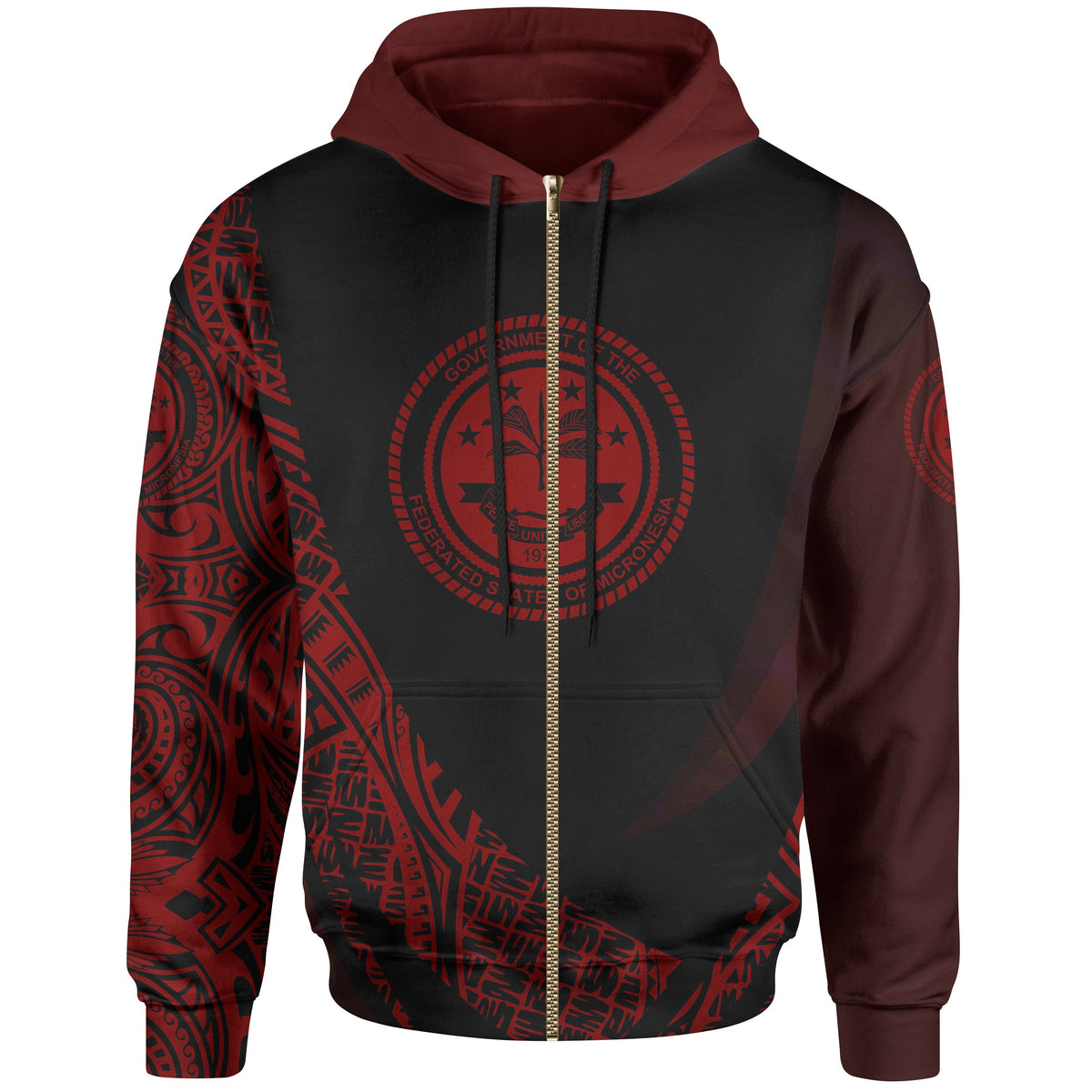 Federated States of Micronesia Zip Hoodie Red Polynesian Patterns Sport Style Unisex Black - Polynesian Pride