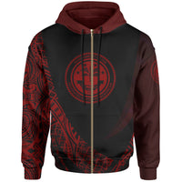Federated States of Micronesia Zip Hoodie Red Polynesian Patterns Sport Style Unisex Black - Polynesian Pride