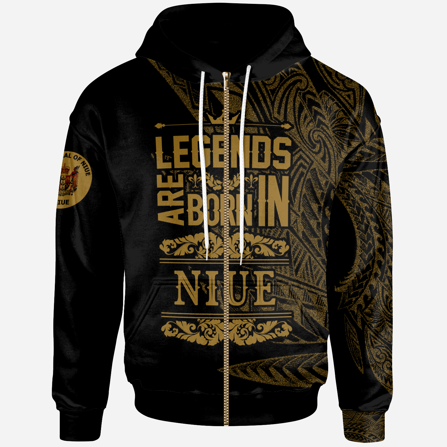 Niue Zip Hoodie Legends Are Born In Gold Color Unisex Gold - Polynesian Pride