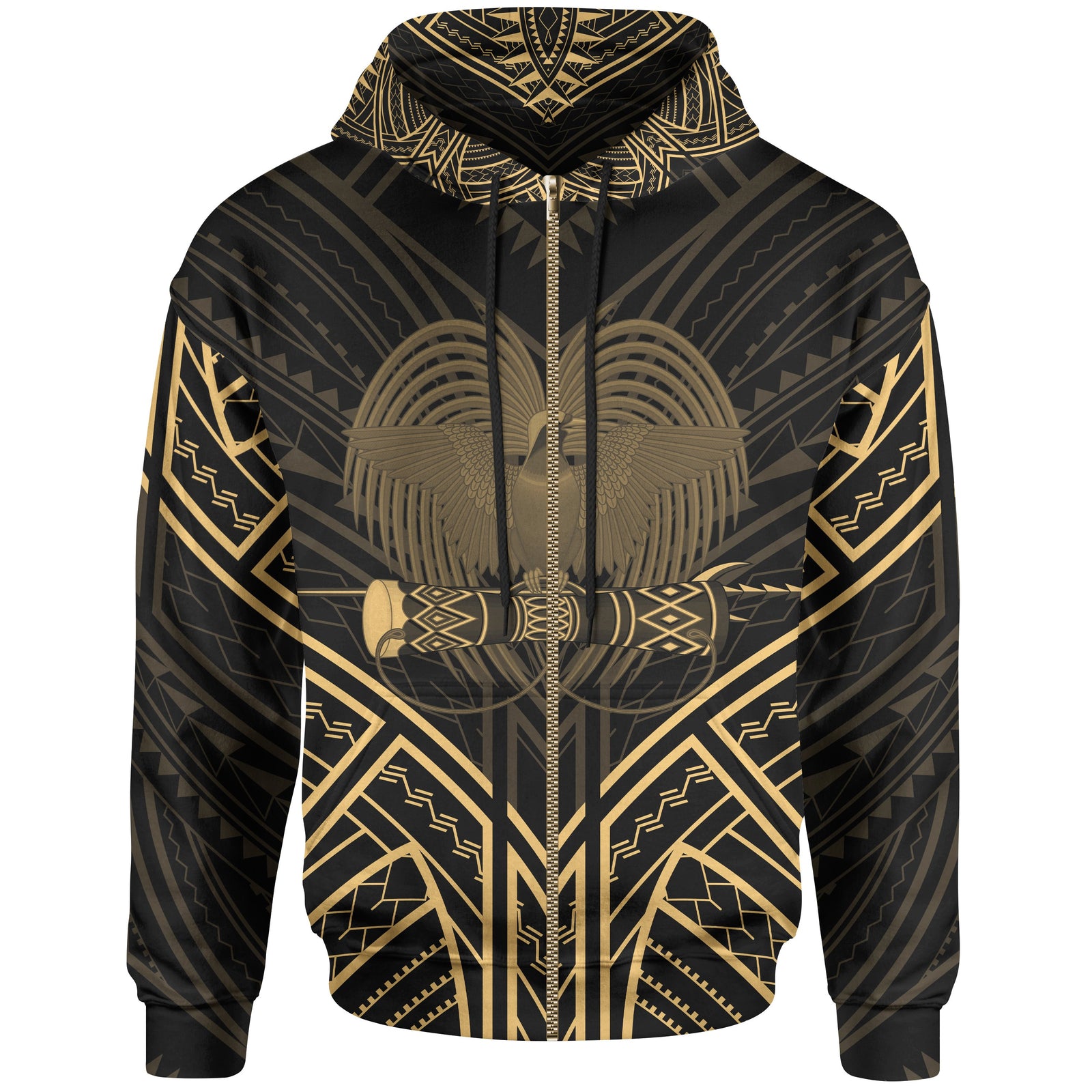 Papua New Guinea Zip Hoodie Papua New Guinea Seal Gold Tribal Patterns Unisex White - Polynesian Pride