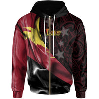 Papua New Guinea Zip Hoodie Lae PNG Flag of Silk Style Unisex Black - Polynesian Pride