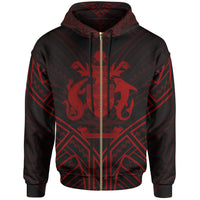Solomon Islands Zip Hoodie Solomon Islands Seal Red Tribal Patterns Unisex White - Polynesian Pride