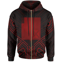 Wallis & Futuna Zip Hoodie Wallis & Futuna Seal Red Tribal Patterns Unisex White - Polynesian Pride