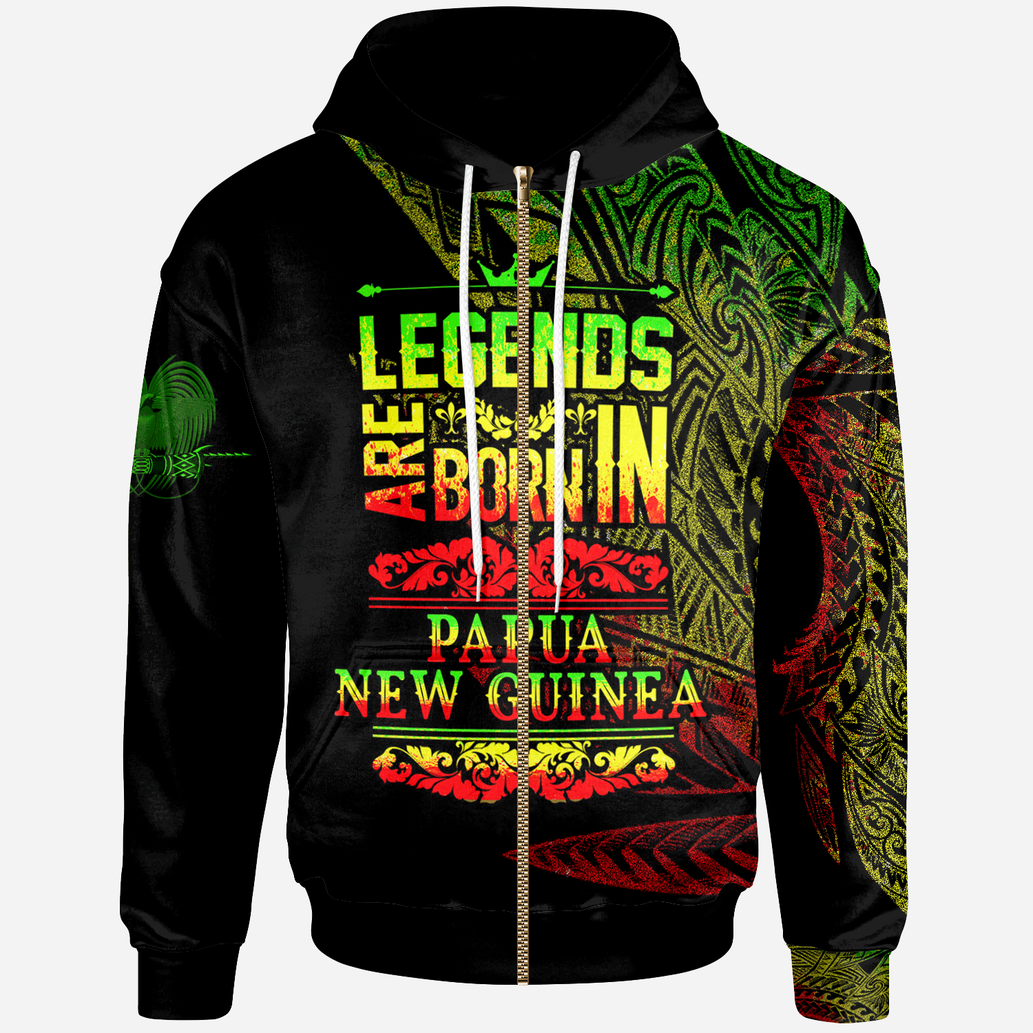 Papua New Guinea Zip Hoodie Legends Are Born In Reggae Color Unisex Black - Polynesian Pride