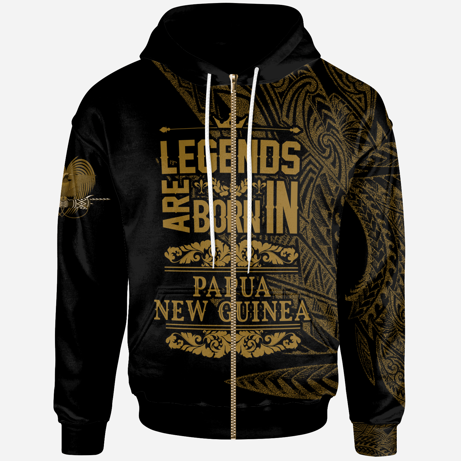 Papua New Guinea Zip Hoodie Legends Are Born In Gold Color Unisex Gold - Polynesian Pride