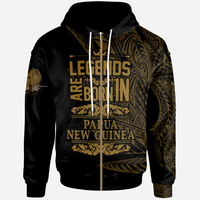 Papua New Guinea Zip Hoodie Legends Are Born In Gold Color Unisex Gold - Polynesian Pride