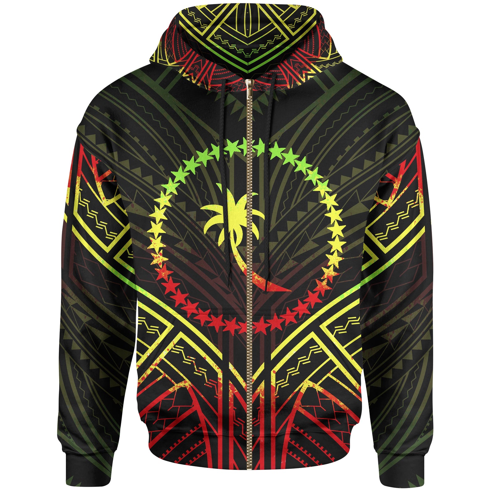 Chuuk State Zip Hoodie Chuuk State Seal Reggae Tribal Patterns Unisex Black - Polynesian Pride