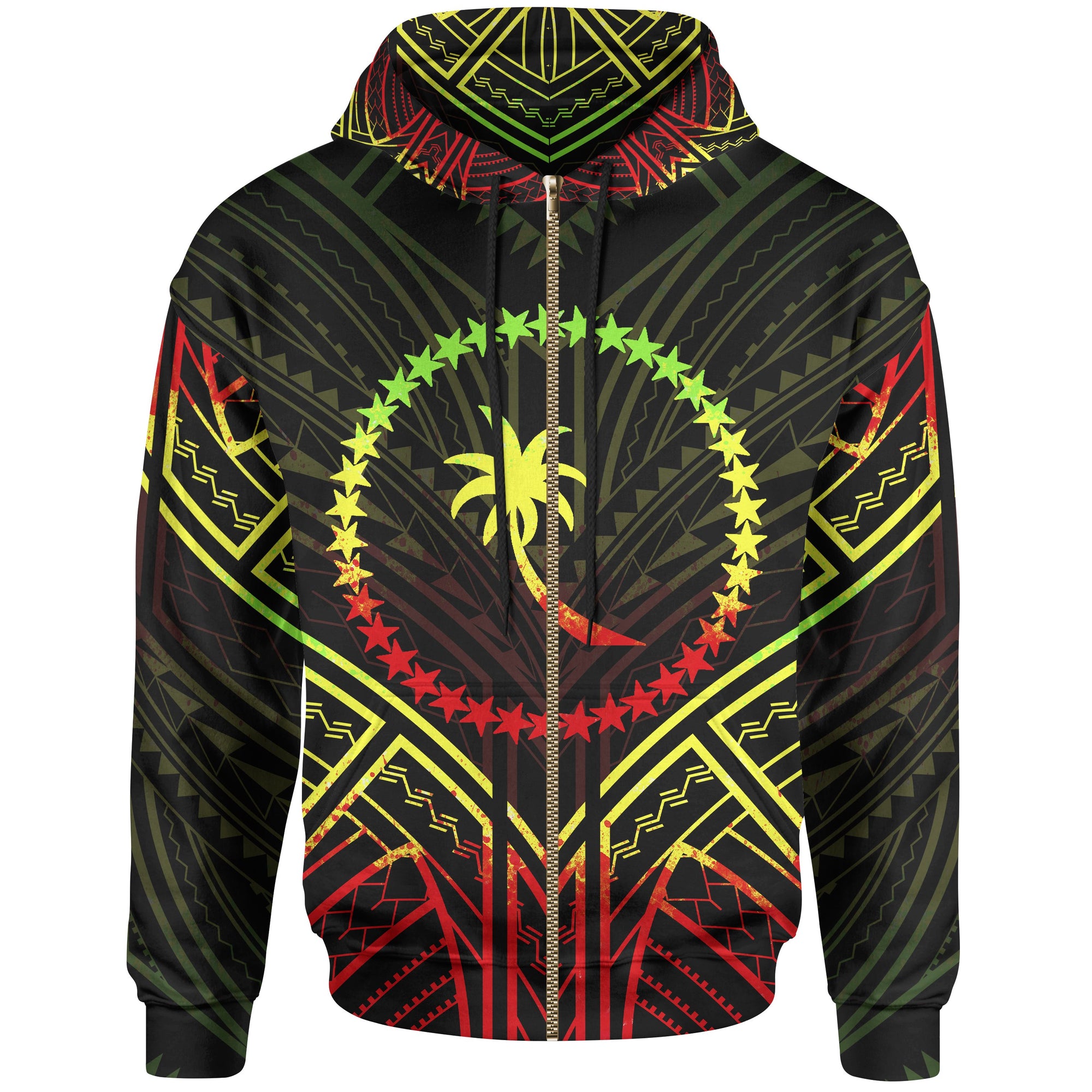Chuuk State Zip Hoodie Chuuk State Seal Reggae Tribal Patterns Unisex Black - Polynesian Pride