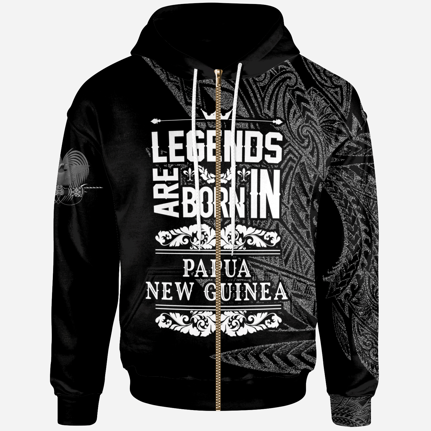 Papua New Guinea Zip Hoodie Legends Are Born In White Color White - Polynesian Pride
