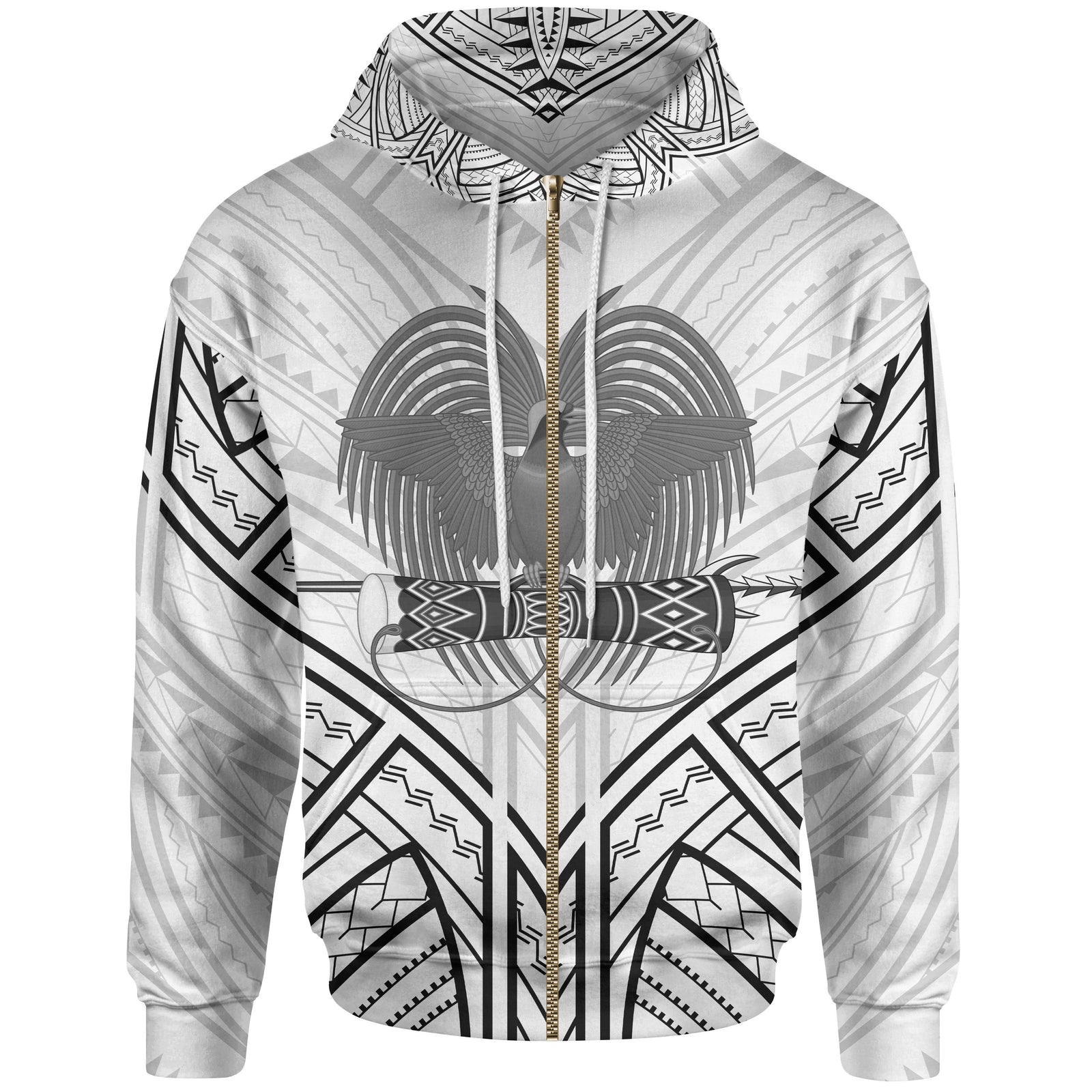 Papua New Guinea Zip Hoodie Papua New Guinea Seal Tribal Patterns Unisex White - Polynesian Pride