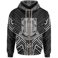 Tuvalu Zip Hoodie Tuvalu Seal Black Tribal Patterns Unisex White - Polynesian Pride