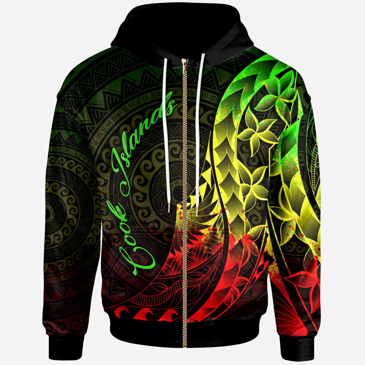 Cook Islands Zip Hoodie Polynesian Pattern Style Raggae Color Unisex Raggae - Polynesian Pride