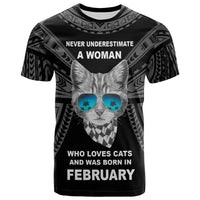 Polynesian T Shirt A Woman Who Loves Cats And Was Born In February Unisex Black - Polynesian Pride