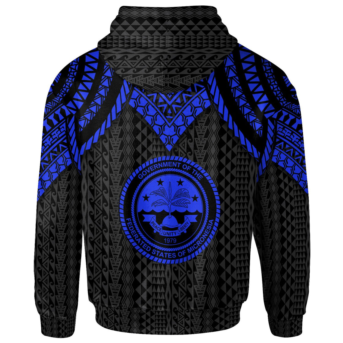 Federated States of Micronesia Zip up Hoodie Polynesian Armor Style Blue - Polynesian Pride