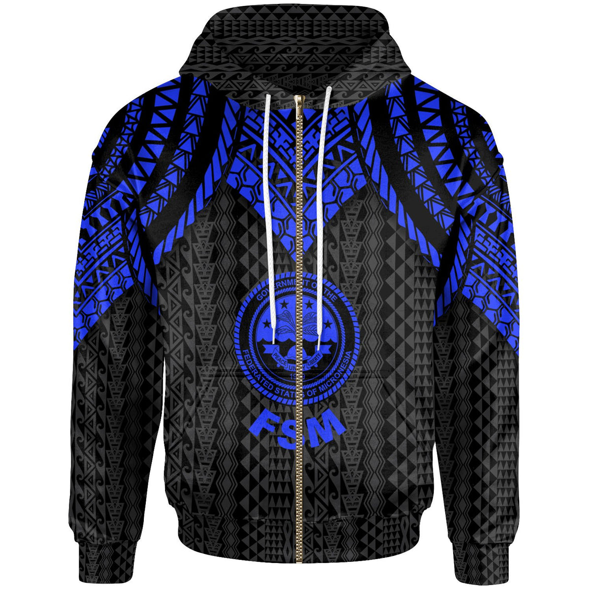 Federated States of Micronesia Zip up Hoodie Polynesian Armor Style Blue Unisex Blue - Polynesian Pride