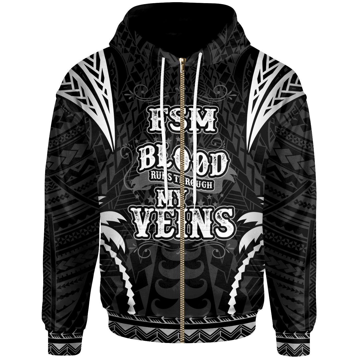 Federated States of Micronesia Zip up Hoodie Blood Runs Through My Veins Style Black Unisex Black - Polynesian Pride