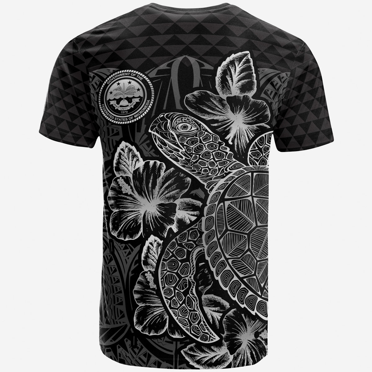 Federated States of Micronesia T Shirt FSM Seal Turtle Hibiscus Black - Polynesian Pride