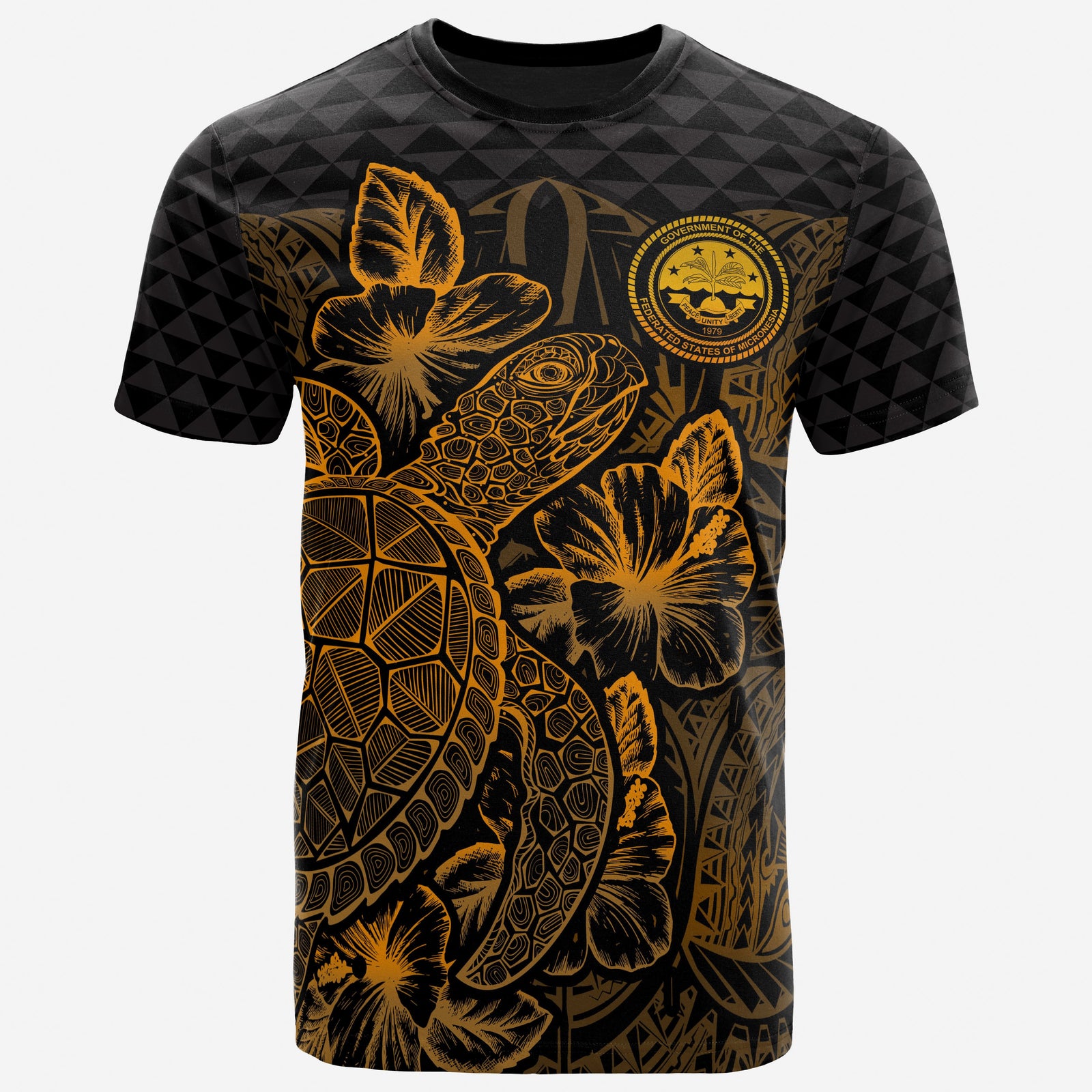 Federated States of Micronesia T Shirt FSM Seal Turtle Hibiscus Gold Unisex Gold - Polynesian Pride