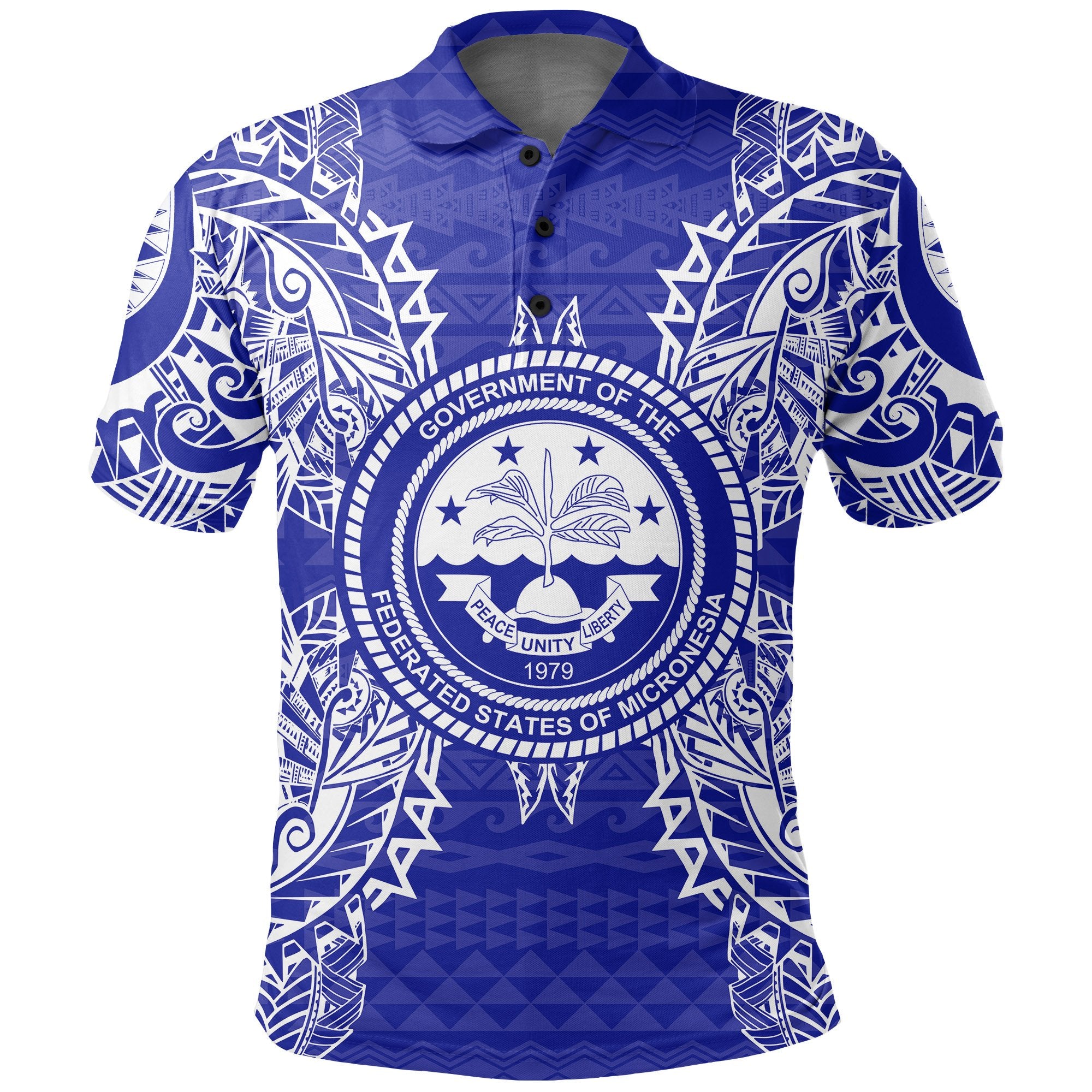 Federated States of Micronesian Polo Shirt Federated States of Micronesian Seal Map Polynesian Tattoo Blue Unisex Blue - Polynesian Pride