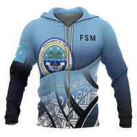Federated States of Micronesia Coat of Arms Zip up Hoodie Polynesian Pattern Unisex Blue - Polynesian Pride
