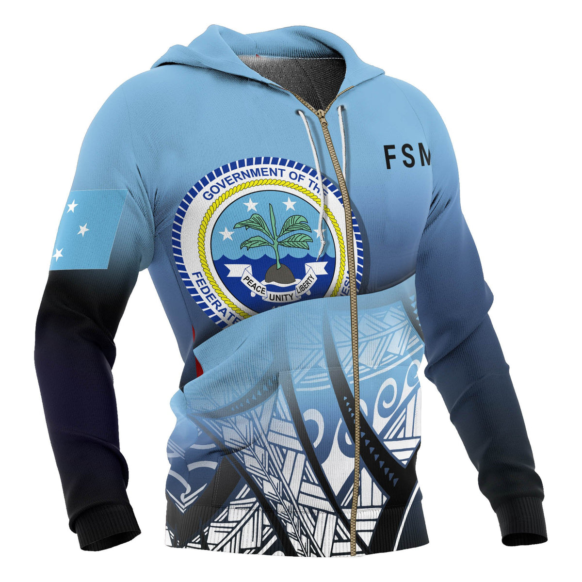 Federated States of Micronesia Coat of Arms Zip up Hoodie Polynesian Pattern - Polynesian Pride