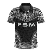Federated States of Micronesia Polo Shirt F S M Seal Polynesian Chief Tattoo Black Version Unisex Black - Polynesian Pride