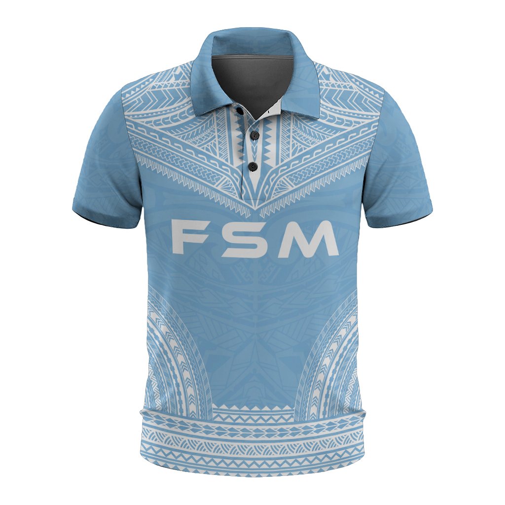 Federated States of Micronesia Polo Shirt F S M Seal Polynesian Chief Tattoo Flag Version Unisex White - Polynesian Pride